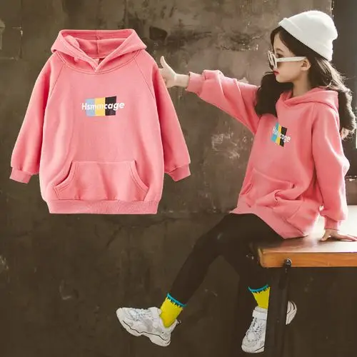 女童卫衣粉色长袖2017秋冬新款_女童加厚卫衣秋冬装2019新款韩版儿童