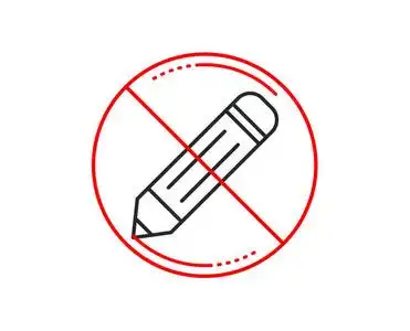 铅笔线图标. 编辑标志. 绘图或书写设备符号. 警告禁止禁止停止符号.