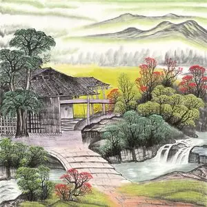 四尺斗方 国画 精品山水【小桥流水】未装裱画芯 平价销售(p)