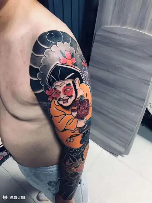 花臂 福星老头_纹身图案手稿图片_彭健熙的纹身作品集