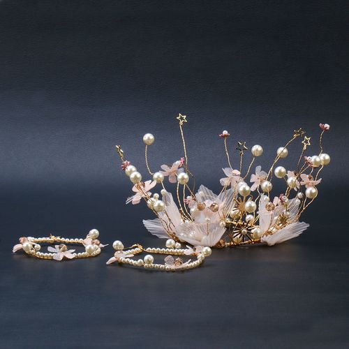 超仙森系珍珠皇冠手工仙美新娘头饰婚礼婚纱配饰王冠饰品儿童发饰