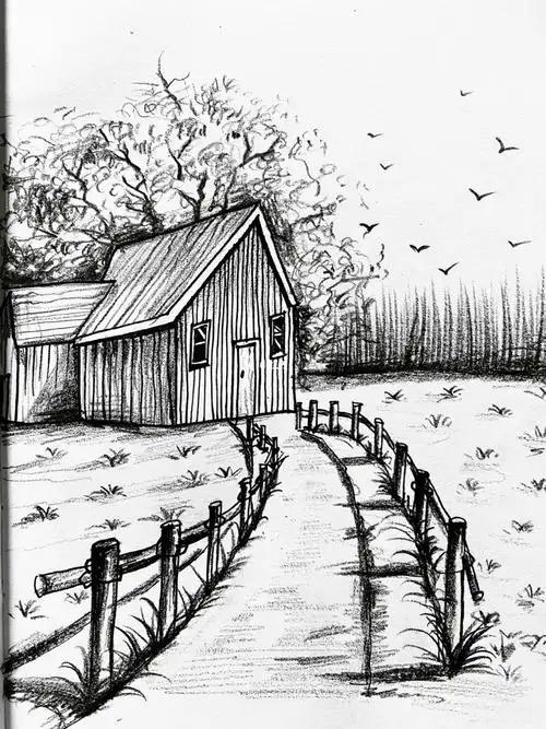 画画232风景篇铅笔速写乡间小路含步骤