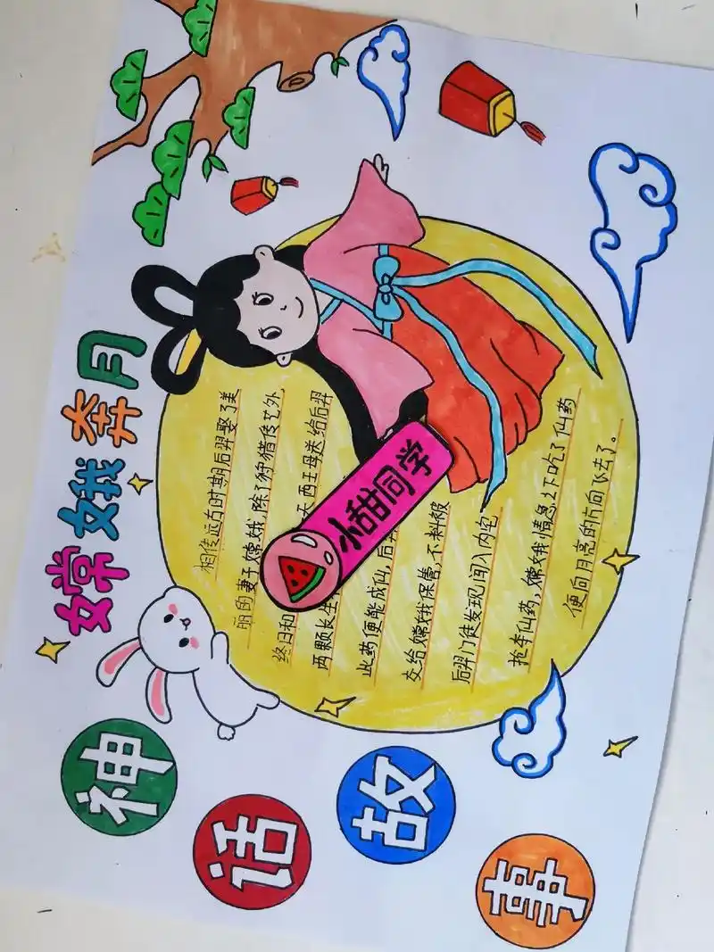 中国民间神话故事手抄报,线稿原图可打印,嫦娥奔月#手抄报模板 - 抖音