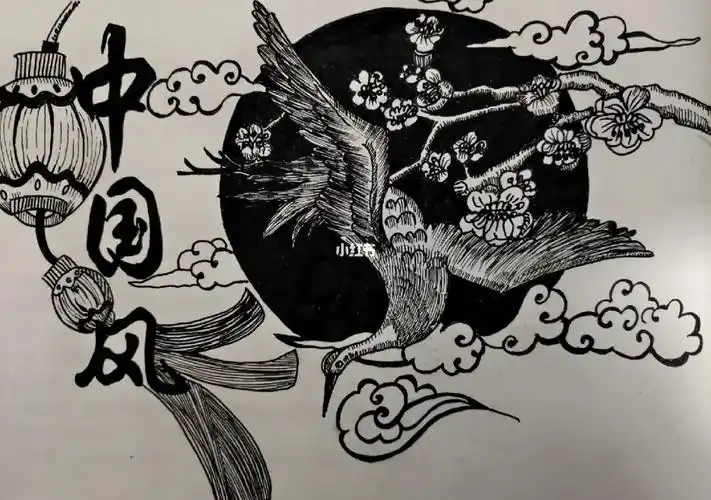 黑白装饰画  #黑白线描  #中国风