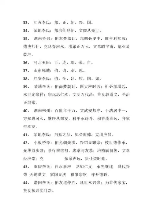 全国李氏家族字辈doc