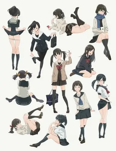 画师popman3580笔下各种姿势的可爱制服少女.