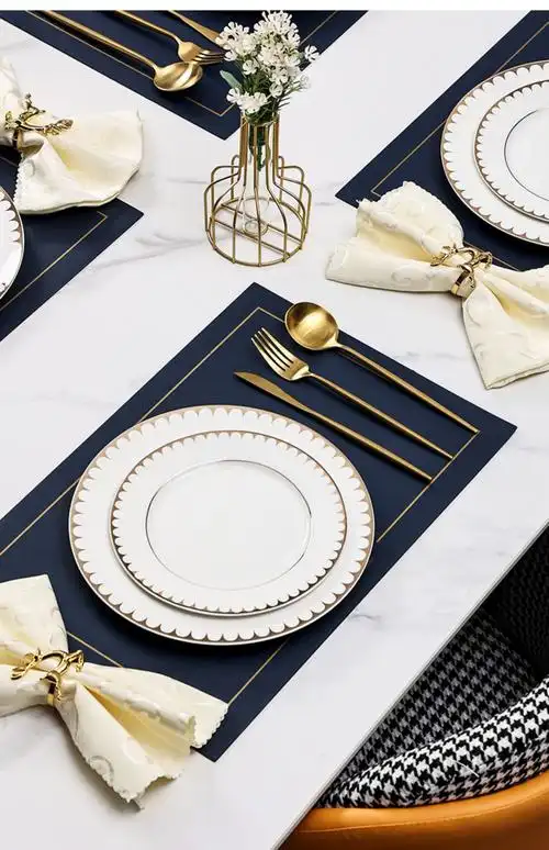 轻奢牛排刀叉餐盘套装高档样板间摆盘装饰全套西餐盘一人套装墨绿餐垫