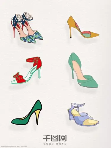 一组可爱卡通精致高跟鞋