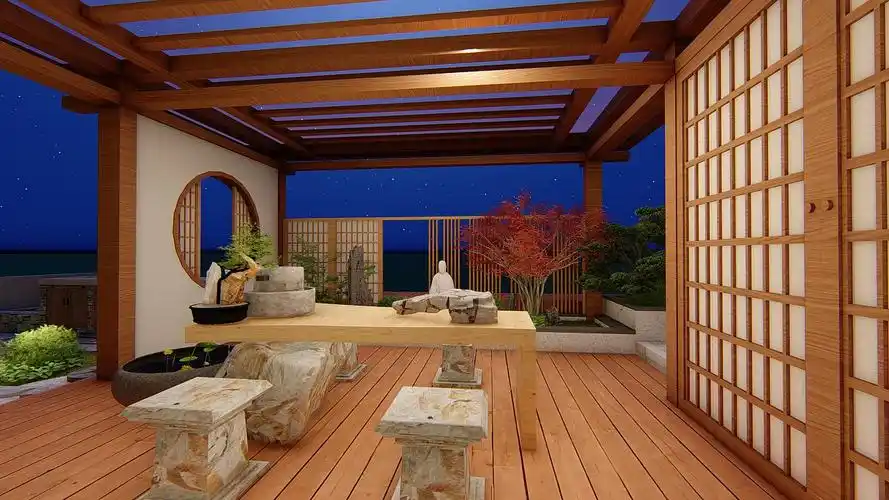 日式枯山水别墅庭院设计楼顶花园设计师焦学杰