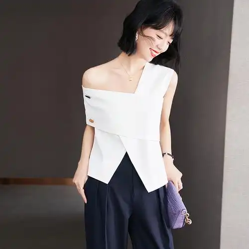 斯尔丽短袖女夏季短装上衣设计感女小众卡腰小衫短款洋气漏肩t恤