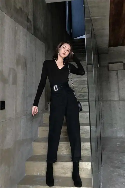 黑色牛仔裤女宽松