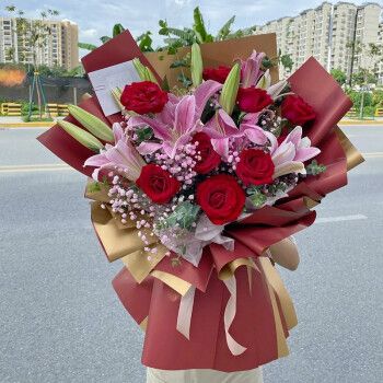 礼物情人节老婆全国同城配送花店送花上门心意11支红玫瑰加2支百合d