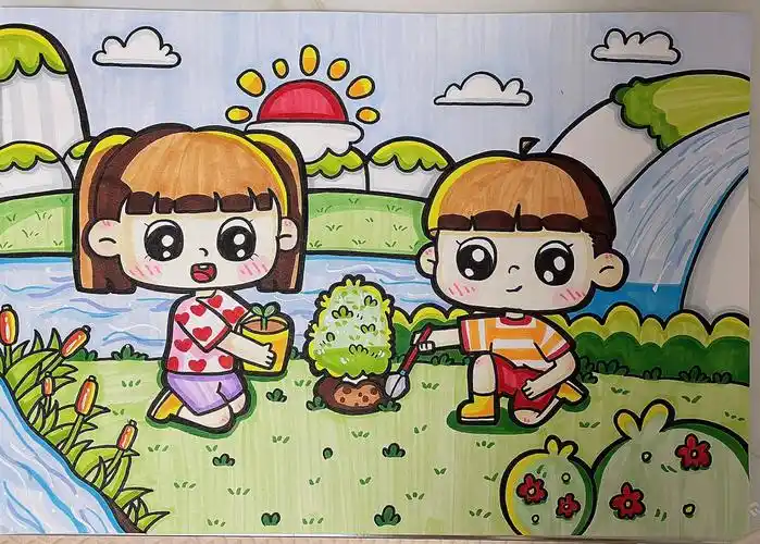 儿童主题画保护大自然儿童主题画临摹:@angel-汤圆#主题画  #简笔画