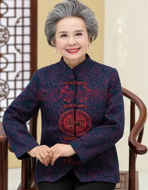 八十岁老奶奶唐装奶奶装春秋装外套60-70岁老年人女装大码宽松老太太