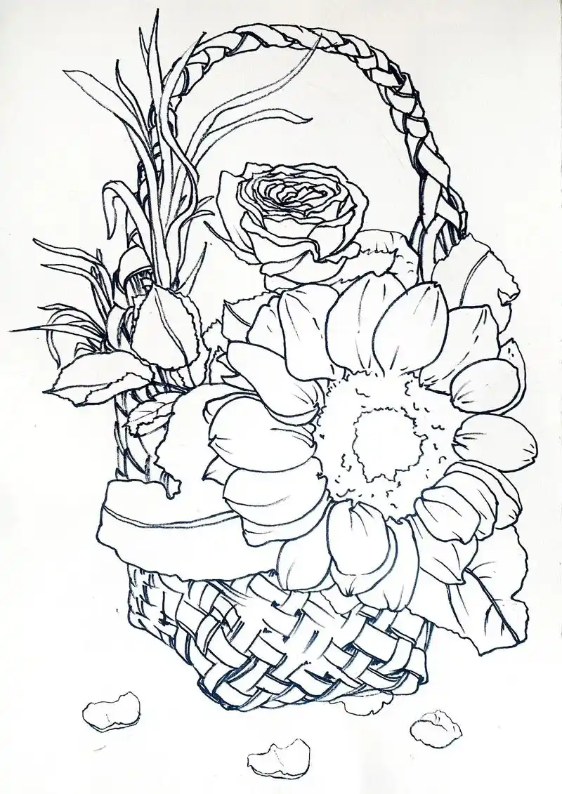 花篮里的向日葵97.#马克笔手绘 #画画 #少儿美术 #线描 - 抖音