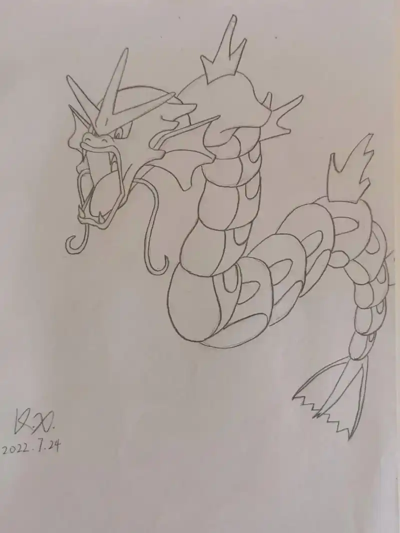 宝可梦彩铅手绘暴鲤龙 彩铅手绘暴鲤龙一条,昨天不小心