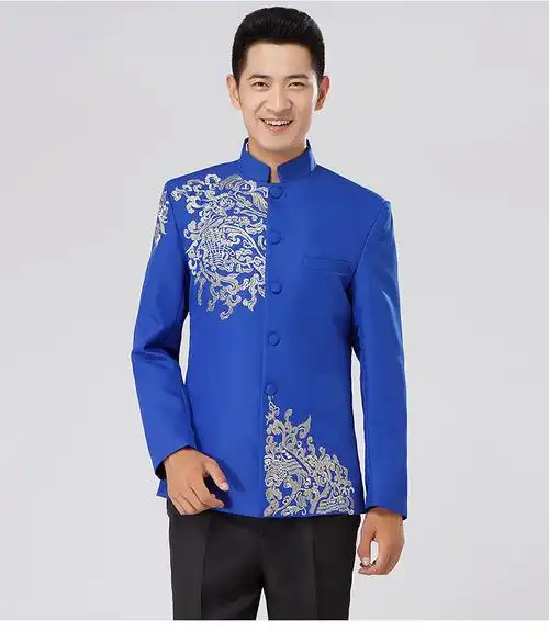 码中国风男士青年套装大合唱演出服男青花瓷古筝二胡民乐演奏表演服装