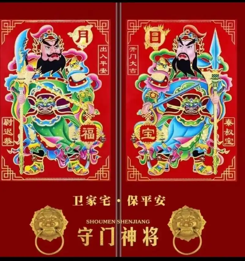 2025年门神门贴年画农村家用秦淑宝尉迟恭日月画像新年春节装