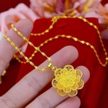 老凤祥和24k黄金项链女999金苹果四叶草吊坠3d硬金简约锁骨链女 太阳