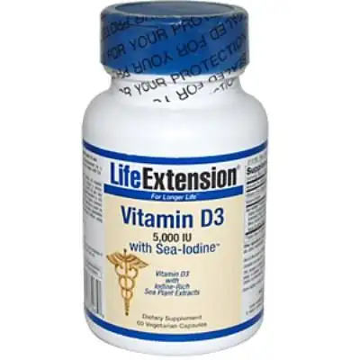 life extension, vitamin d3, with sea-iodine, 5,000 iu, 60 veggie
