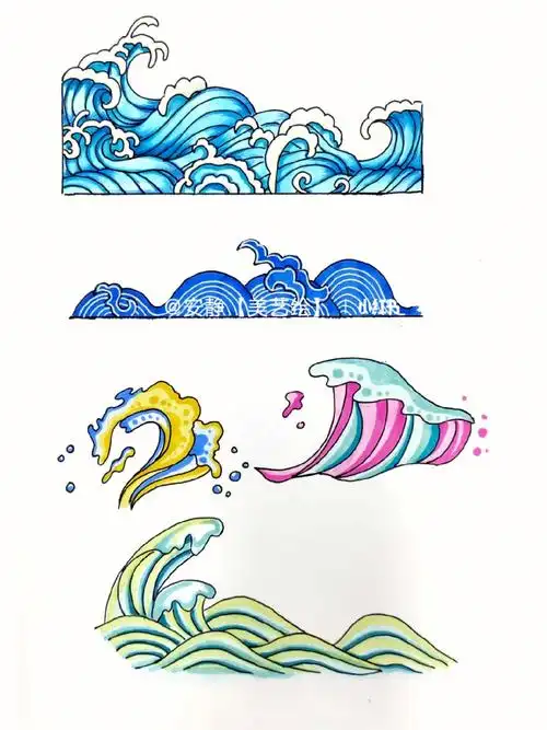 马克笔海浪和山峦