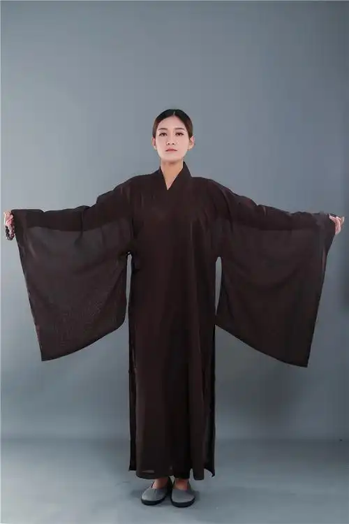 夏天居士海青女佛教衣服麻纱海青透明咖啡色海青黑色海青和尚衣服僧衣