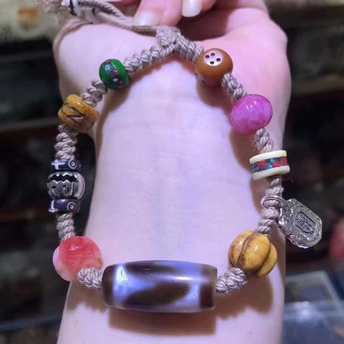 藏式手串手工编织包浆虎牙天珠手链手编女饰品夏季民族风手饰编绳