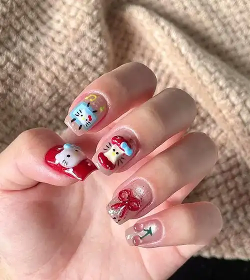 单纯可爱的kitty指甲