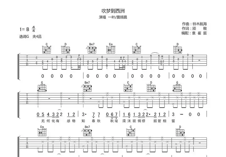 吹梦到西洲吉他谱_一叶,莫倾晨_g调弹唱吉他谱57%原版 - 吉他世界