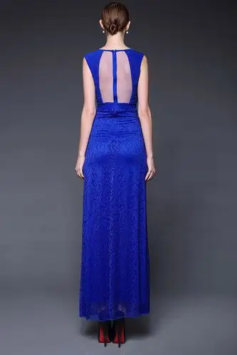 2015夏季新品 蕾丝拼接手工钉珠网纱微透视晚礼服 连衣裙w0215