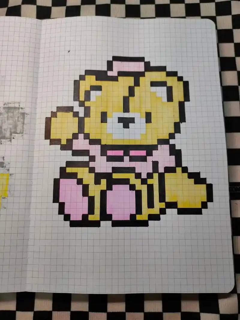 23像素画可爱熊.#像素画临摹 - 抖音