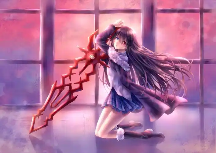 动漫,kneeling,long hair,sword,miniskirt,anime,壁纸,高清壁纸人物