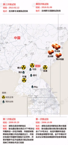 朝鲜本次核试验位置图.位于丰溪里核试验场附近.