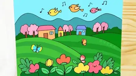 春天来了,小学生春天风景画这样画简单又好看