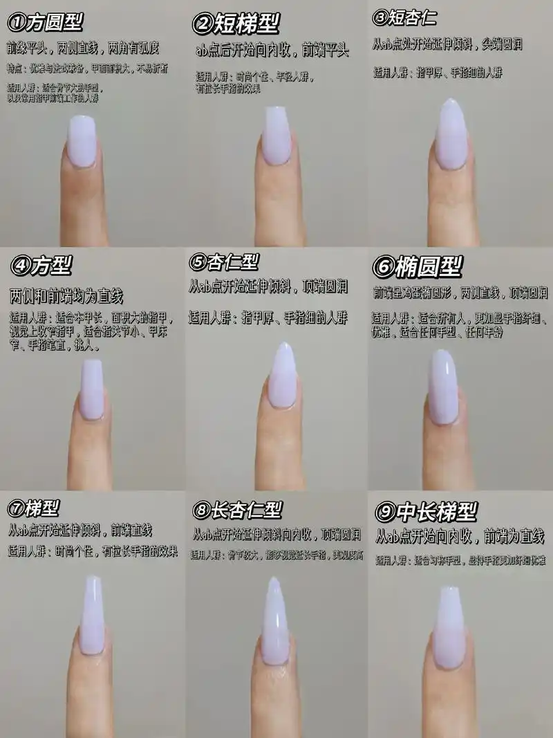 新手自学美甲干货|认识常见甲型特点与搭配.