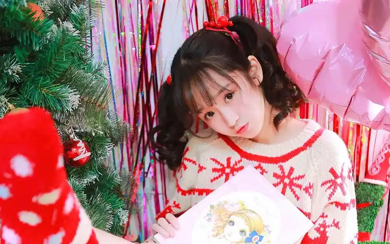 双马尾少女圣诞节主题写真图片桌面壁纸