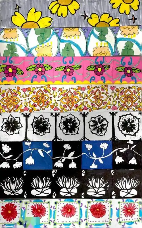 禹点美术|花儿朵朵——四年级二方连续纹样作品展_花卉_禹娃_传统