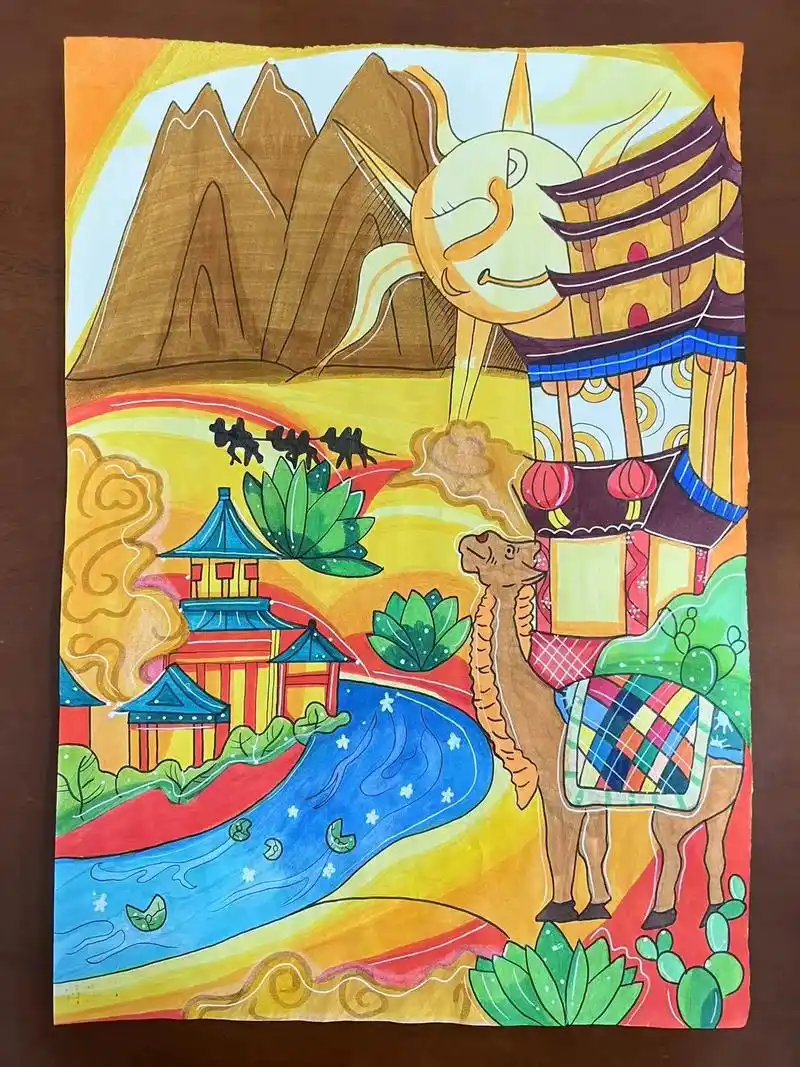 初25届学生"一带一路"主题绘画作品.#一带一路  #丝绸之 - 抖音