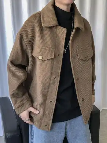 haerpy 外套男秋季男装成熟稳重毛呢夹克秋冬春秋男士冬季厚 咖啡色