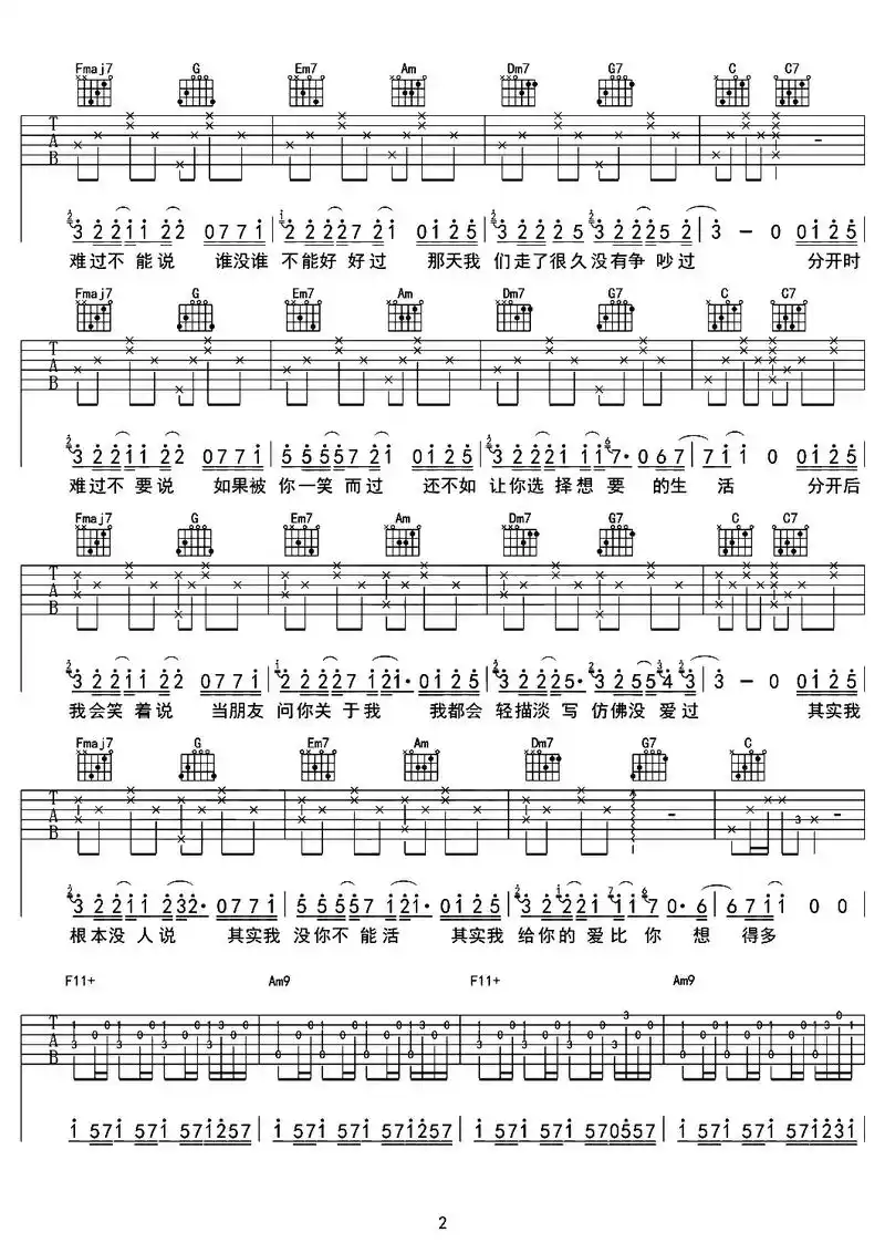 《其实》#其实#薛之谦#吉他谱 - 抖音