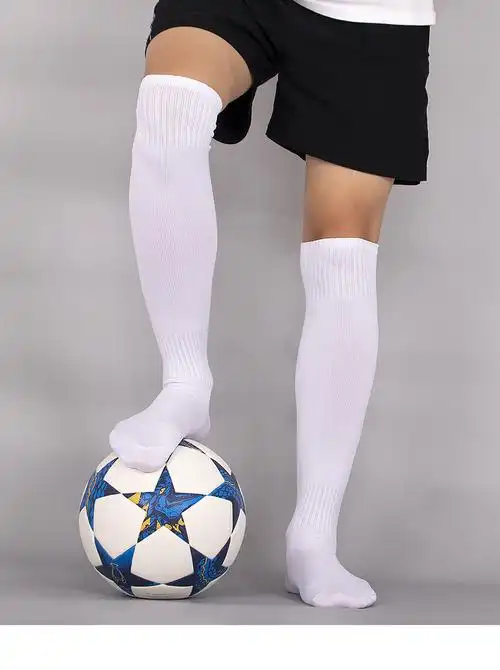夏季成人足球袜长筒袜男足球训练长袜薄款纯色运动袜子表演袜 白色