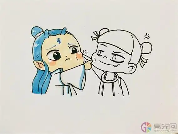 敖丙和哪吒简笔画