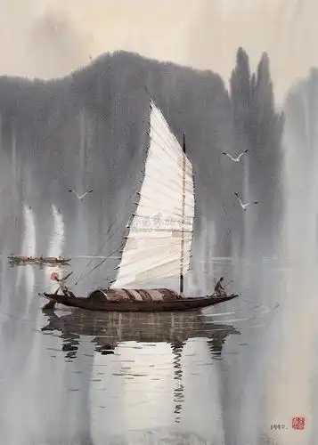 0156 帆船 镜心 设色纸本