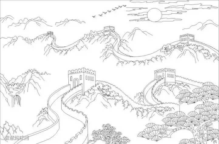 建筑类简笔画房子长城