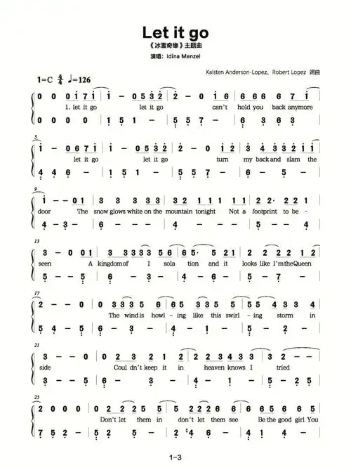 letitgo冰雪奇缘主题曲钢琴谱