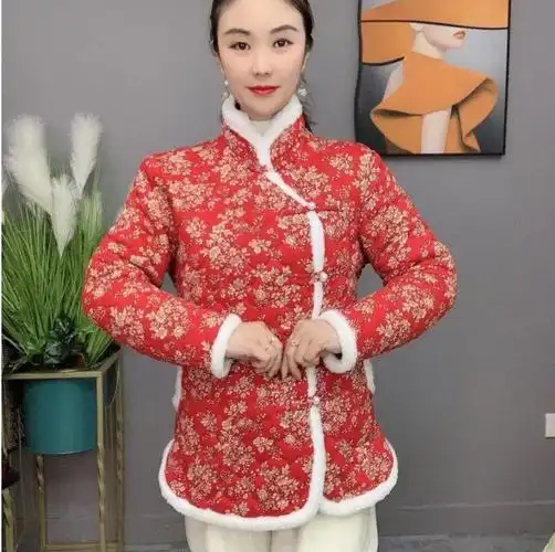 加厚保暖复古盘扣民族风唐装东北大花棉袄女冬季外套新款网红爆款