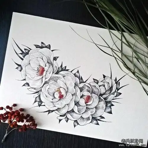 手臂植物·牡丹纹身图案