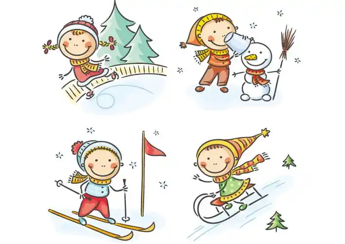 4款卡通冬季儿童矢量素材_矢量人物_懒人图库