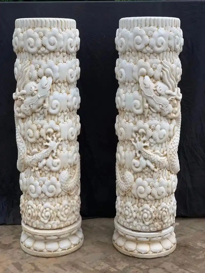 清代汉白玉石盘龙柱一对保存完整#古代文化 #古董 #老物件  - 抖音