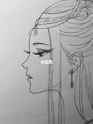 简笔画侧脸女生头像黑白色人物简笔画女生背影特写人物抬头侧脸简笔画